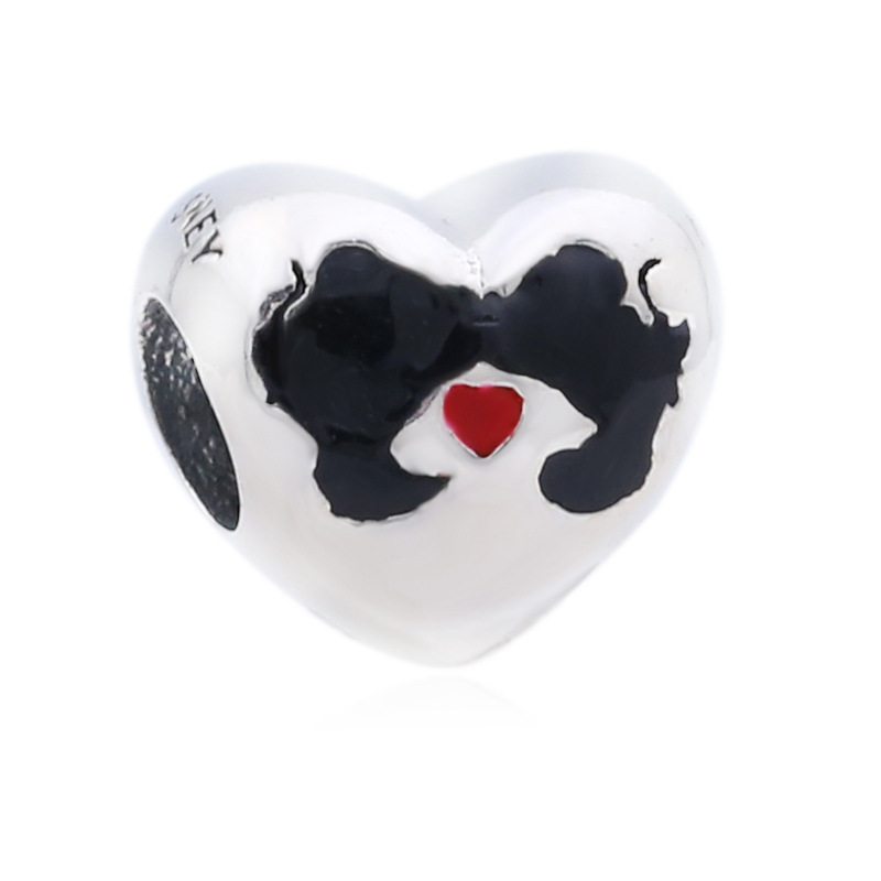 925 silver  minnie mickey mouse kiss kissing love believe in magic charm