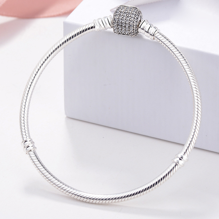 Pandora Silver Jewelry Chain Bracelet Heart Clasp Charm Snake Fashion