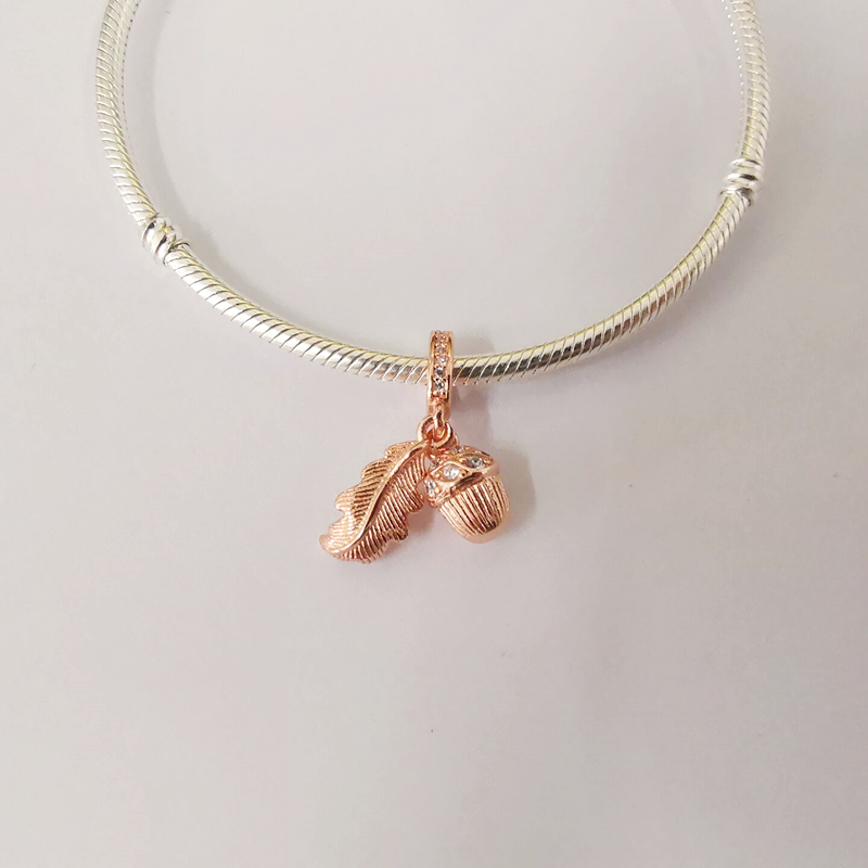 pandora rose acorn & leaf dangle charm s925 ale
