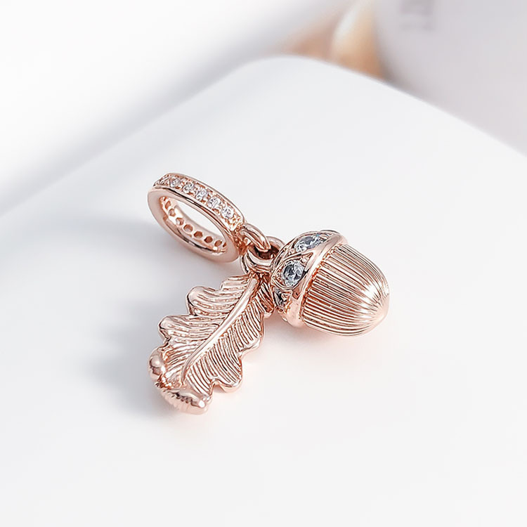 pandora rose acorn & leaf dangle charm s925 ale