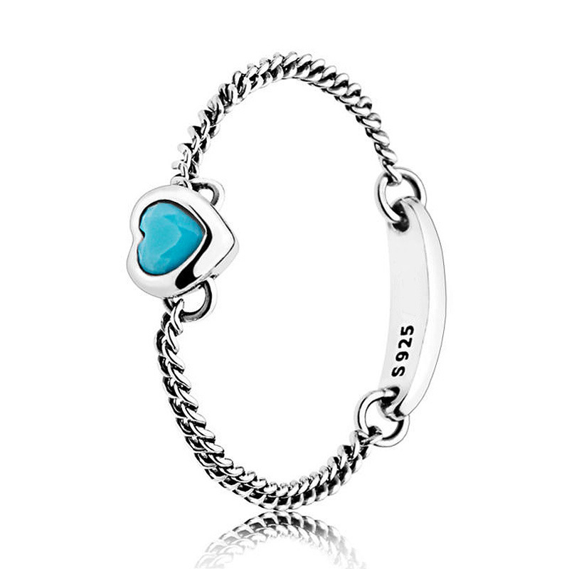 Pandora Spirited Heart Chain Ring Blue Sterling Silver S925 ALE