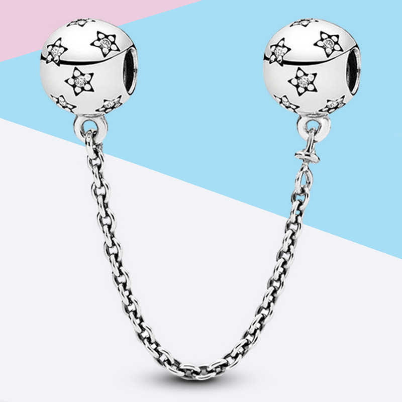 Star Safety Chain For Charm Bracelets 925 Sterling Silver charm