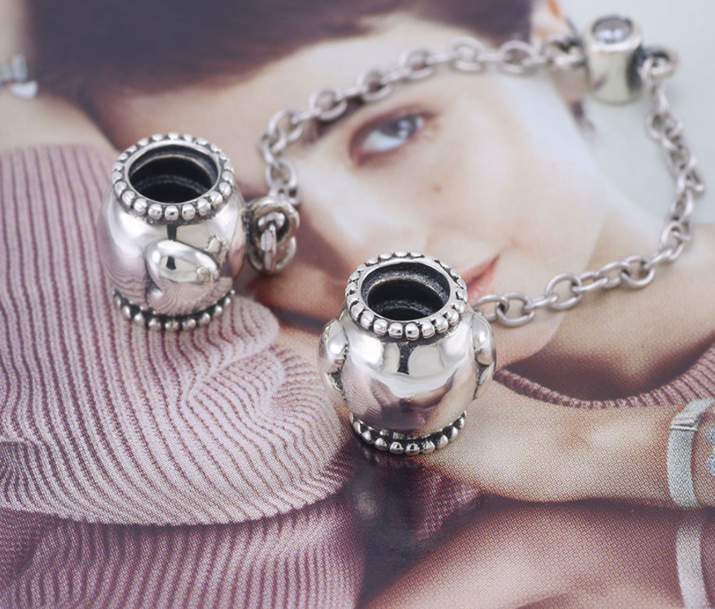 pandora silver ale 925 embossed hearts safety chain charm