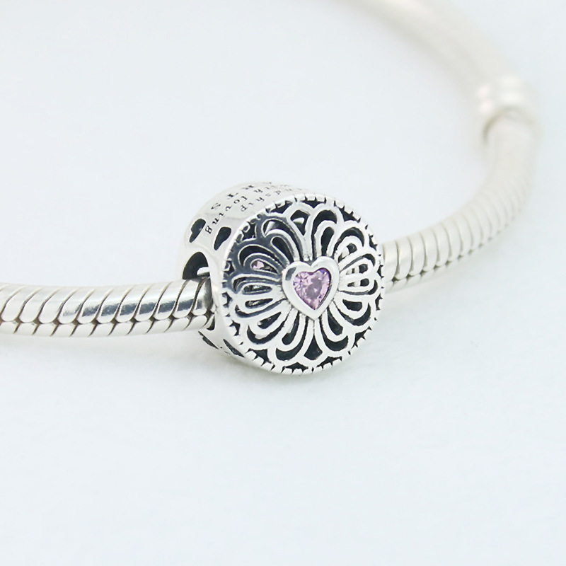 Pink heart CZ Love and Friendship Charm for Best Friends 925 Sterling Silver