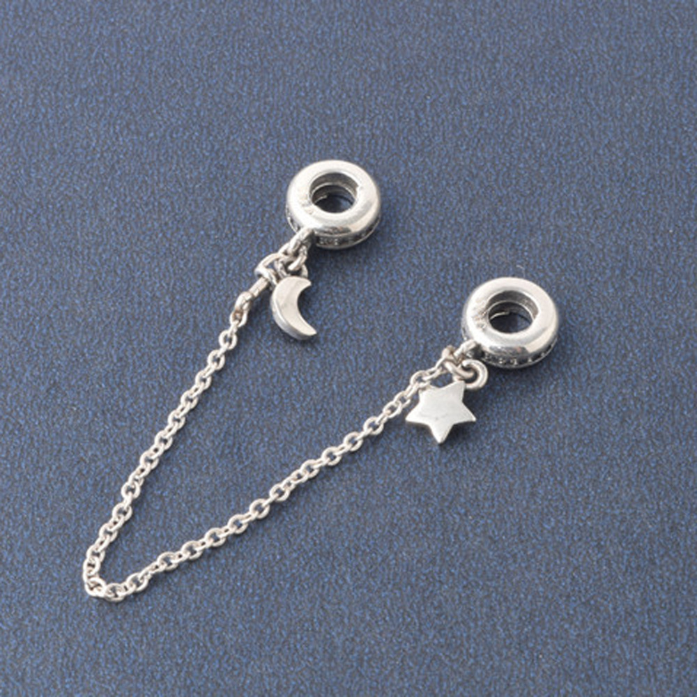 brand new pandora 'galaxy half moon & stars' safety chain charm