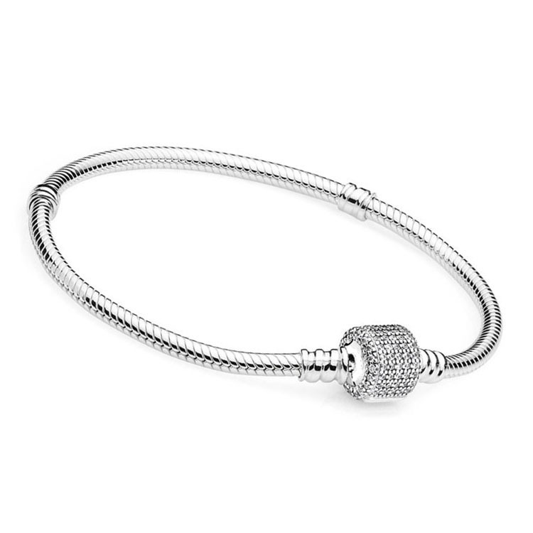 Pandora Silver Jewelry Chain Bracelet Heart Clasp Charm Snake Fashion