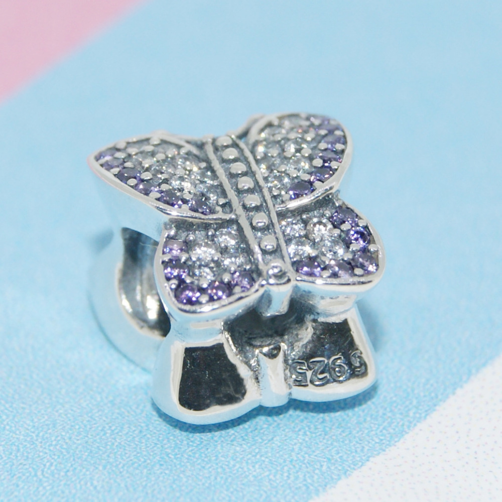 new pandora sparkling purple butterfly charm s925 ale