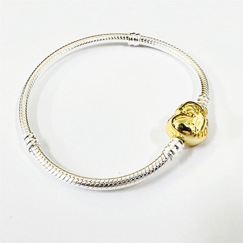 ​​silver gold pandora shine two tone love heart clasp bracelet