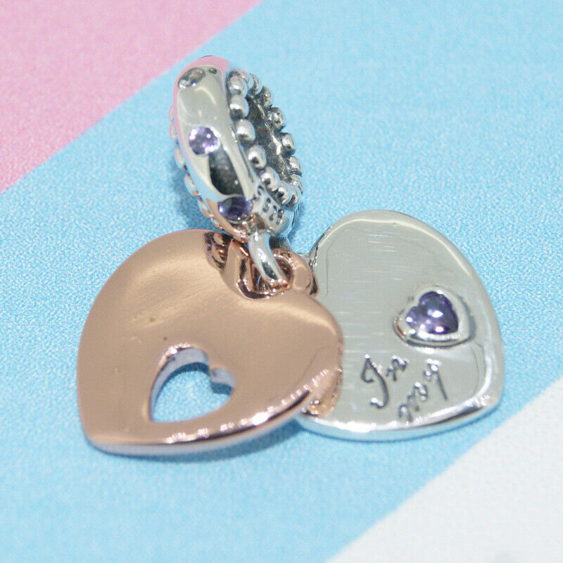 silver cz pandora rose part of my heart charm