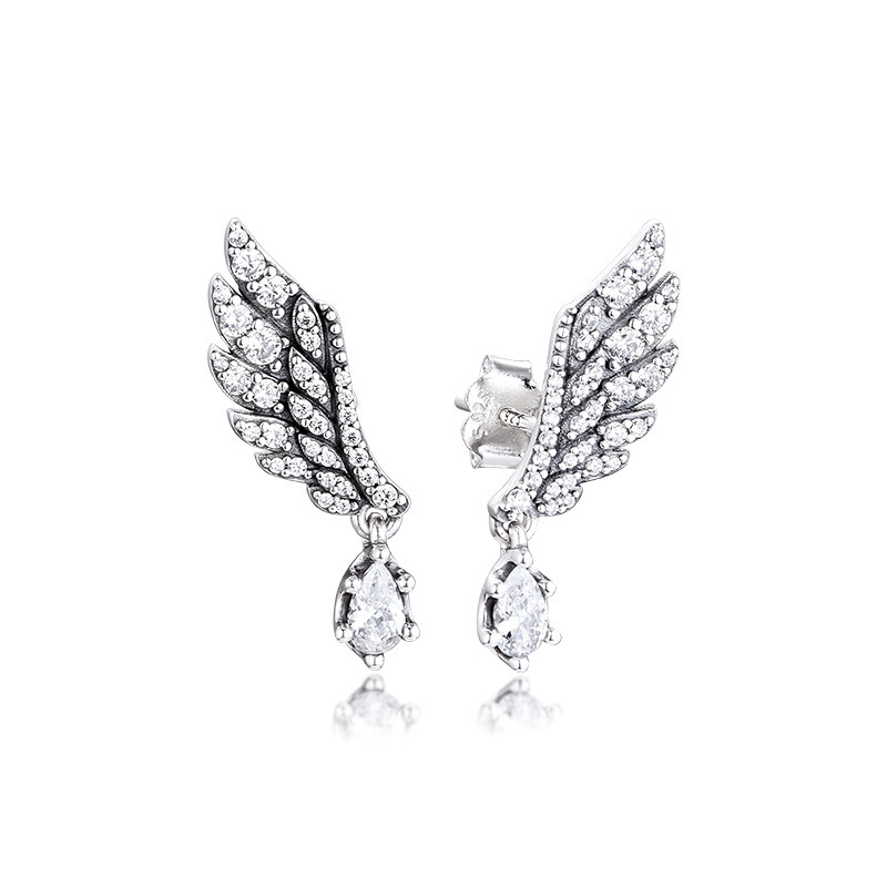 pandora sterling silver dangling angel wings stud earrings