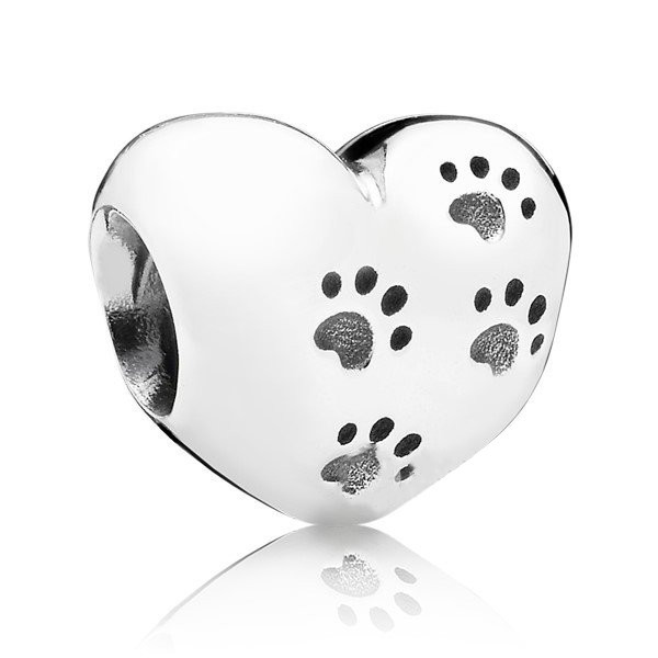 Dog Paw Prints' Heart Charm Bracelet Bead S925