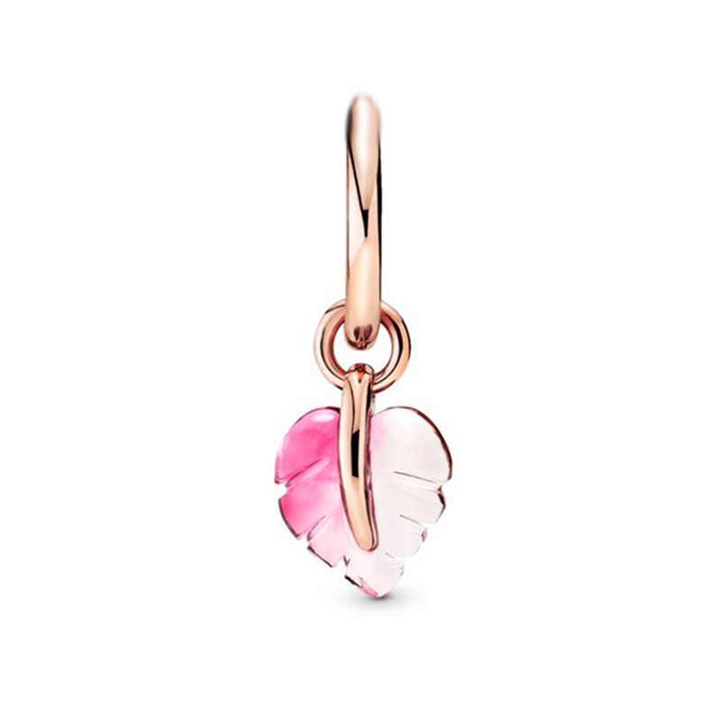 pandora rose pink murano glass leaf hoop earrings