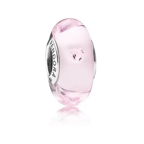 pandora silver pink hearts murano glass charm