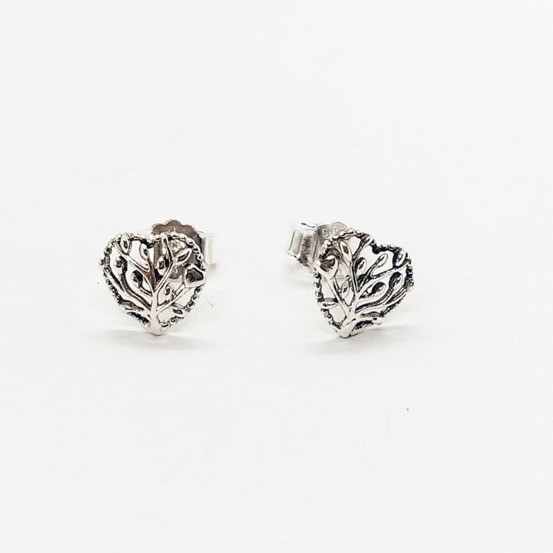Pandora Silver Family Tree Heart Stud Earrings