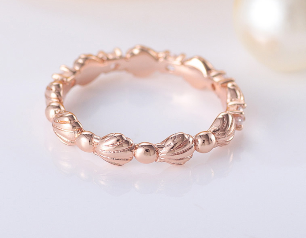 rose gold pandora beaded seashell band ring