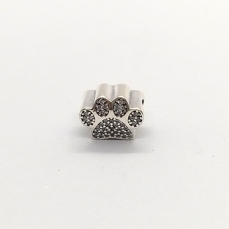 925 Silver Sterling Crystal Pave Paw Charm Pet Dog animal