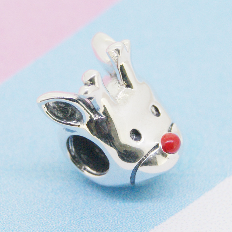 Silver PANDORA Christmas Red-nosed Reindeer Charm
