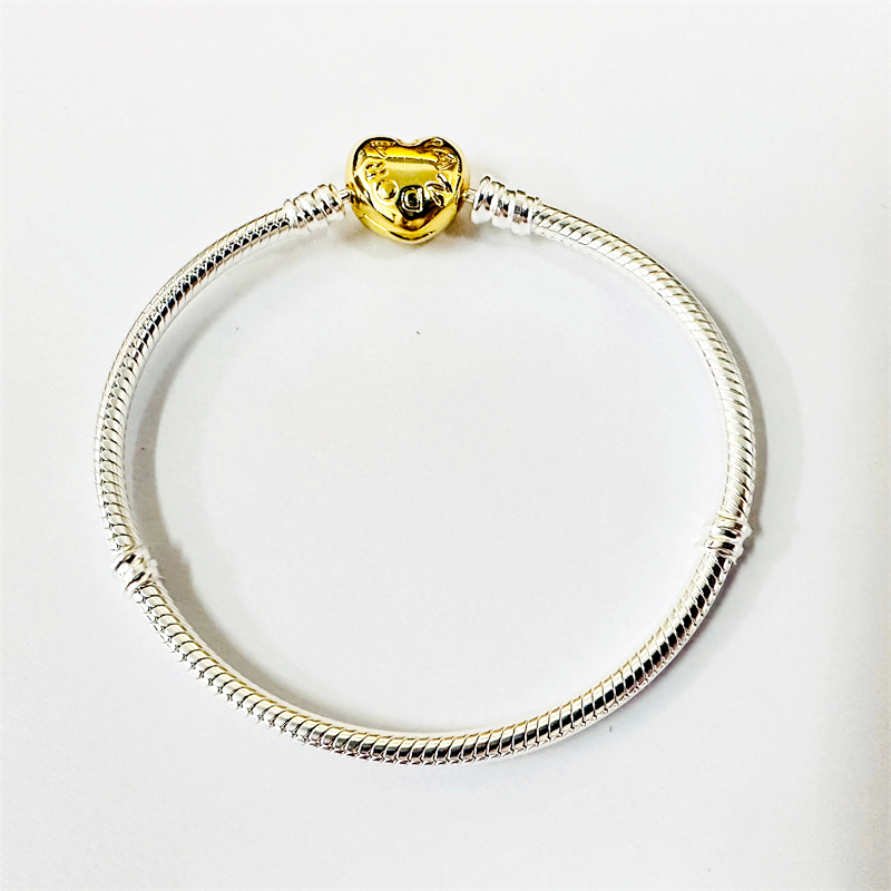 ​​silver gold pandora shine two tone love heart clasp bracelet