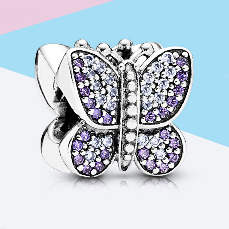 new pandora sparkling purple butterfly charm s925 ale