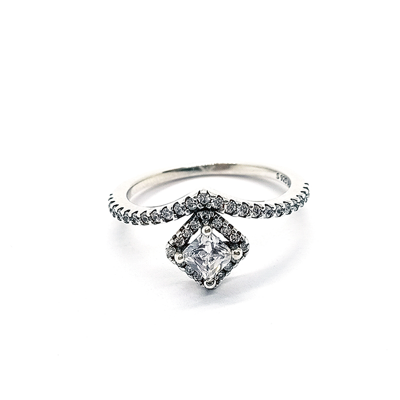 pandora square sparkle wishbone ring