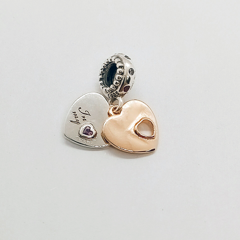 silver cz pandora rose part of my heart charm