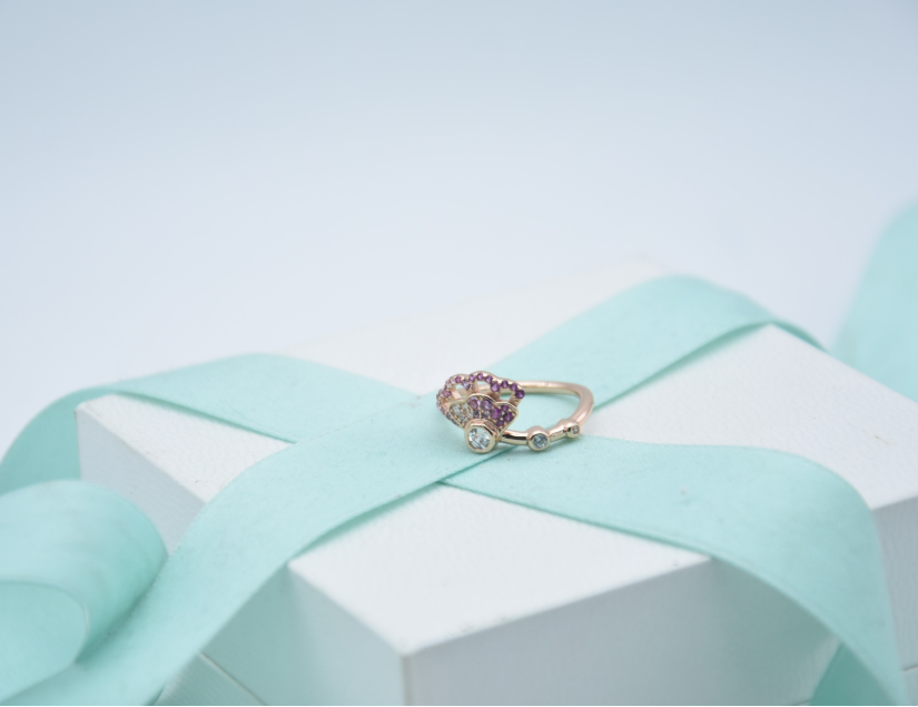 925 sterling silver rose plated sparkling pink fan ring clear pink cz