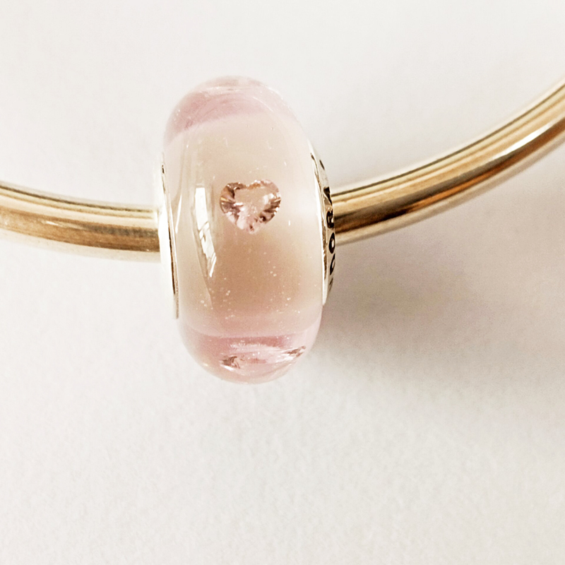 pandora silver pink hearts murano glass charm