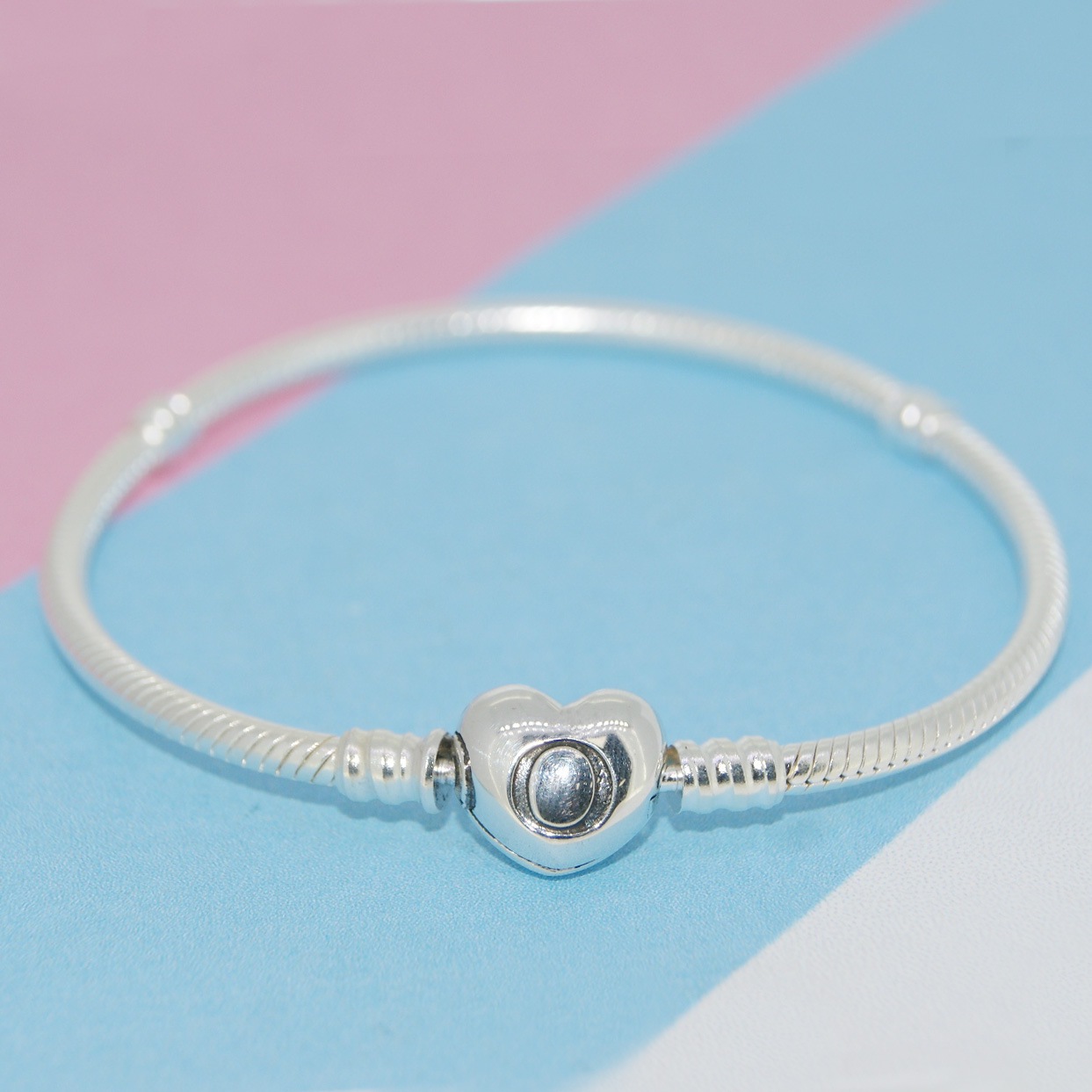 Pandora S925 Silver Moments Heart Snake Chain Bracelet