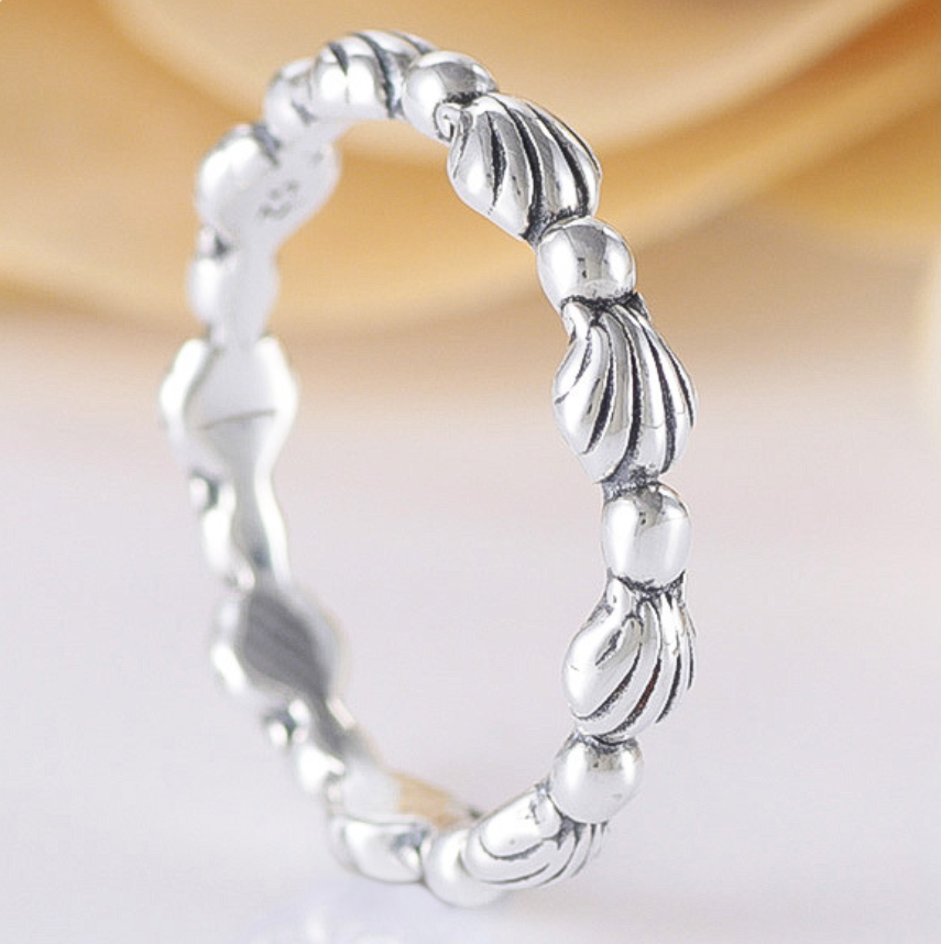 silver pandora beaded seashell band ring