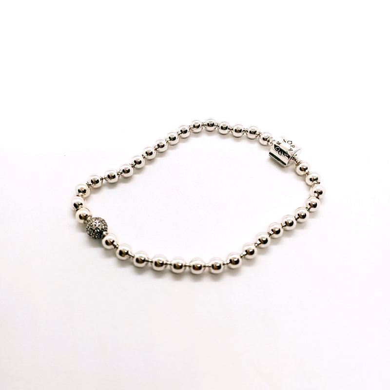 pandora sterling silver beads & pave bracelet s925 ale with pouch