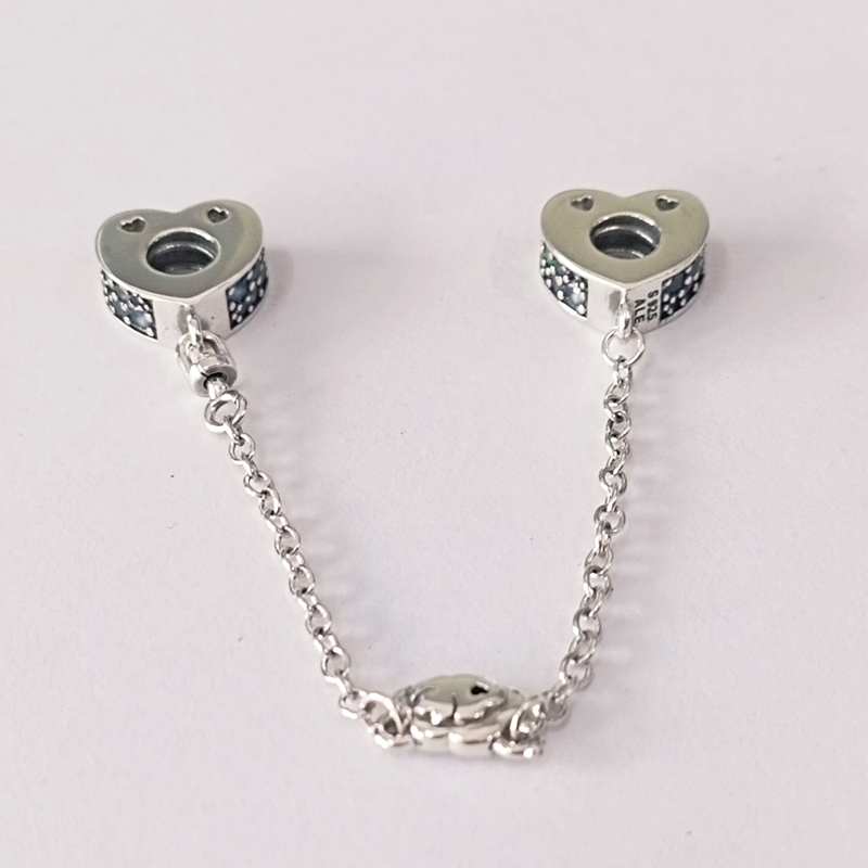 PANDORA S925 silver signed safety chain screw thread zirconia heart charm
