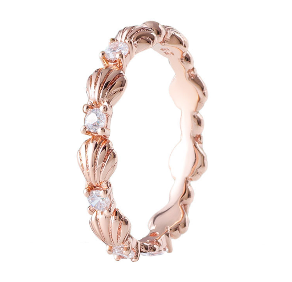rose gold pandora beaded seashell band ring