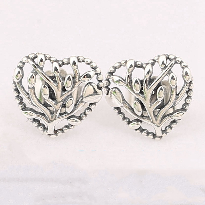 Pandora Silver Family Tree Heart Stud Earrings
