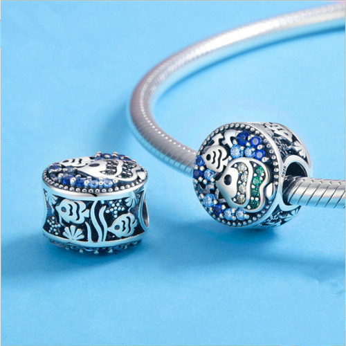 Pandora 925 Sterling Silver Tropical Fish Ocean Life Blue Cz Charm For Bracelets