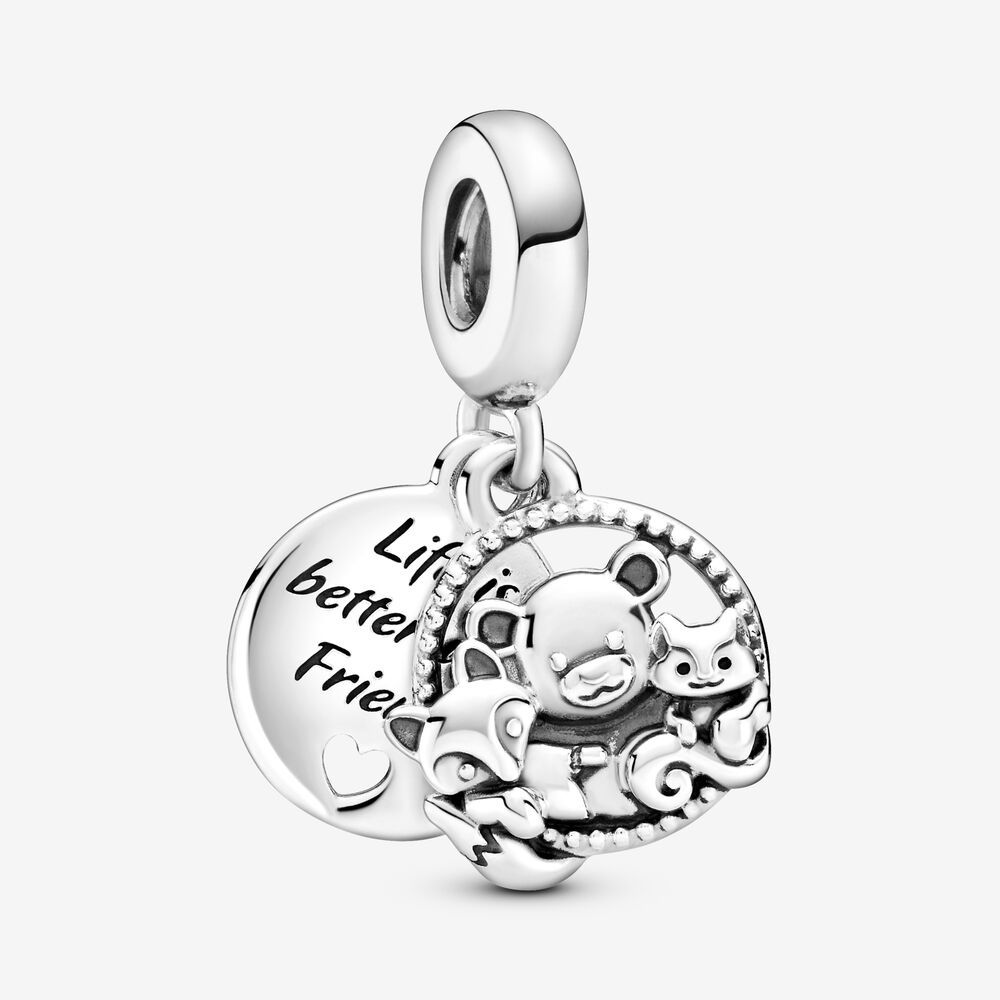 silver pandora bear, fox & squirrel dangle charm