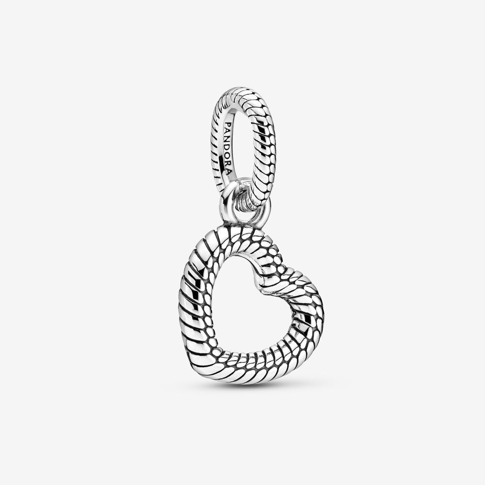 silver pandora snake chain pattern heart charm s925