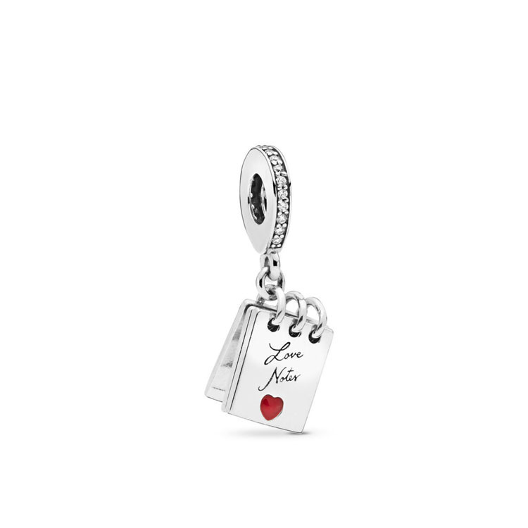 new silver pandora love notes red enamel pendant charm