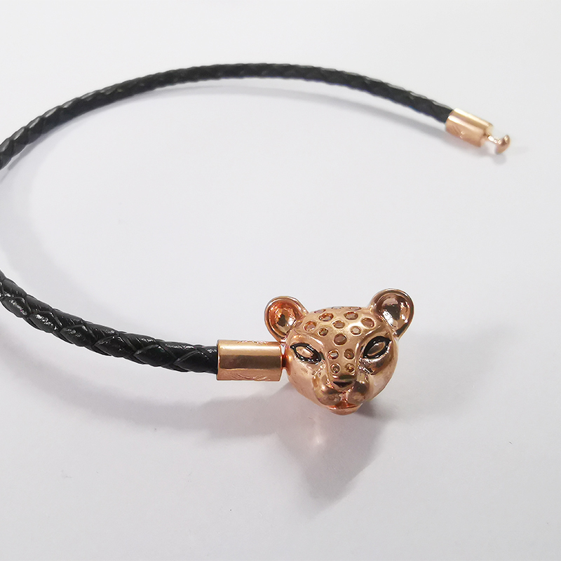 Pandora Sparkling Lion Princess Woven Black Leather Bracelet S925 ALE