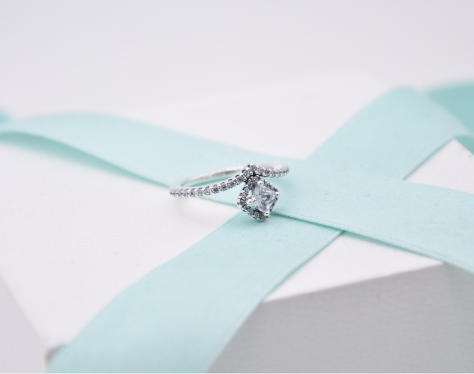 pandora square sparkle wishbone ring