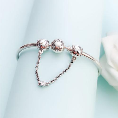 pandora silver ale 925 embossed hearts safety chain charm