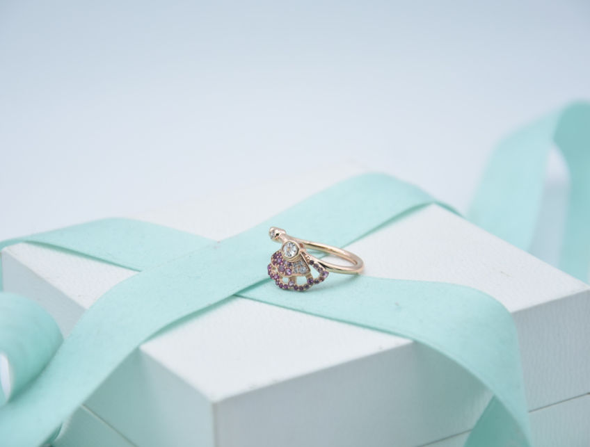 925 sterling silver rose plated sparkling pink fan ring clear pink cz