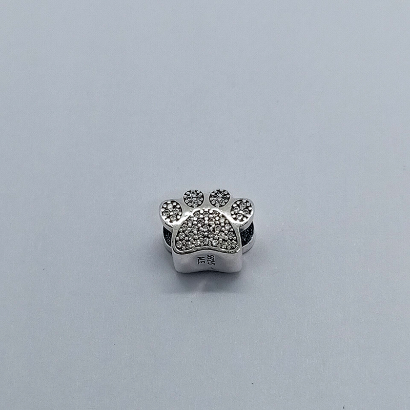 925 Silver Sterling Crystal Pave Paw Charm Pet Dog animal
