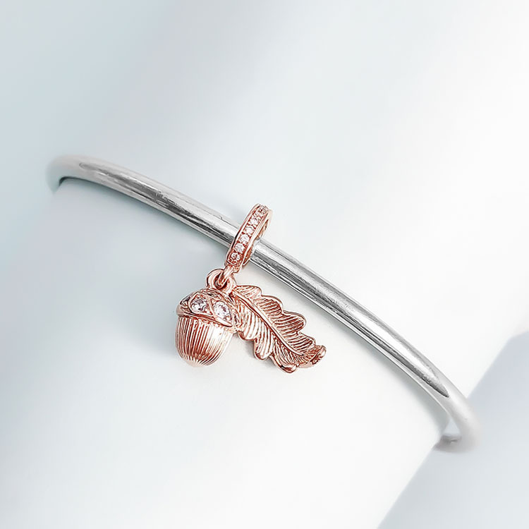 pandora rose acorn & leaf dangle charm s925 ale