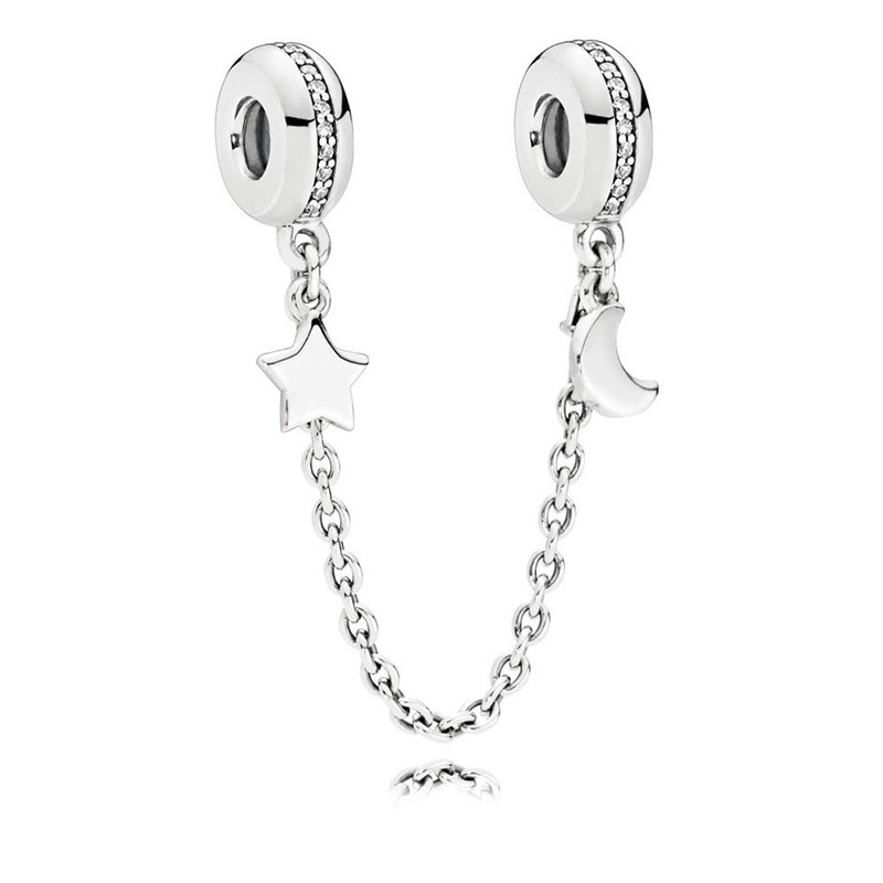 brand new pandora 'galaxy half moon & stars' safety chain charm