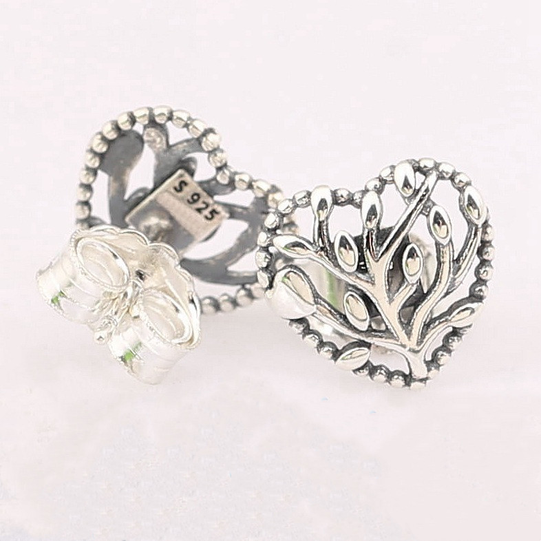 Pandora Silver Family Tree Heart Stud Earrings