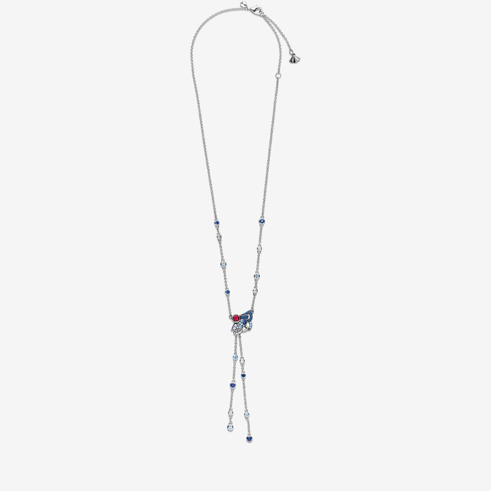 pandora dazzling lucky blue/pink fans y necklace
