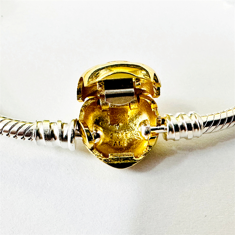 ​​silver gold pandora shine two tone love heart clasp bracelet