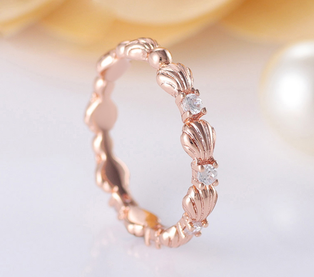 rose gold pandora beaded seashell band ring