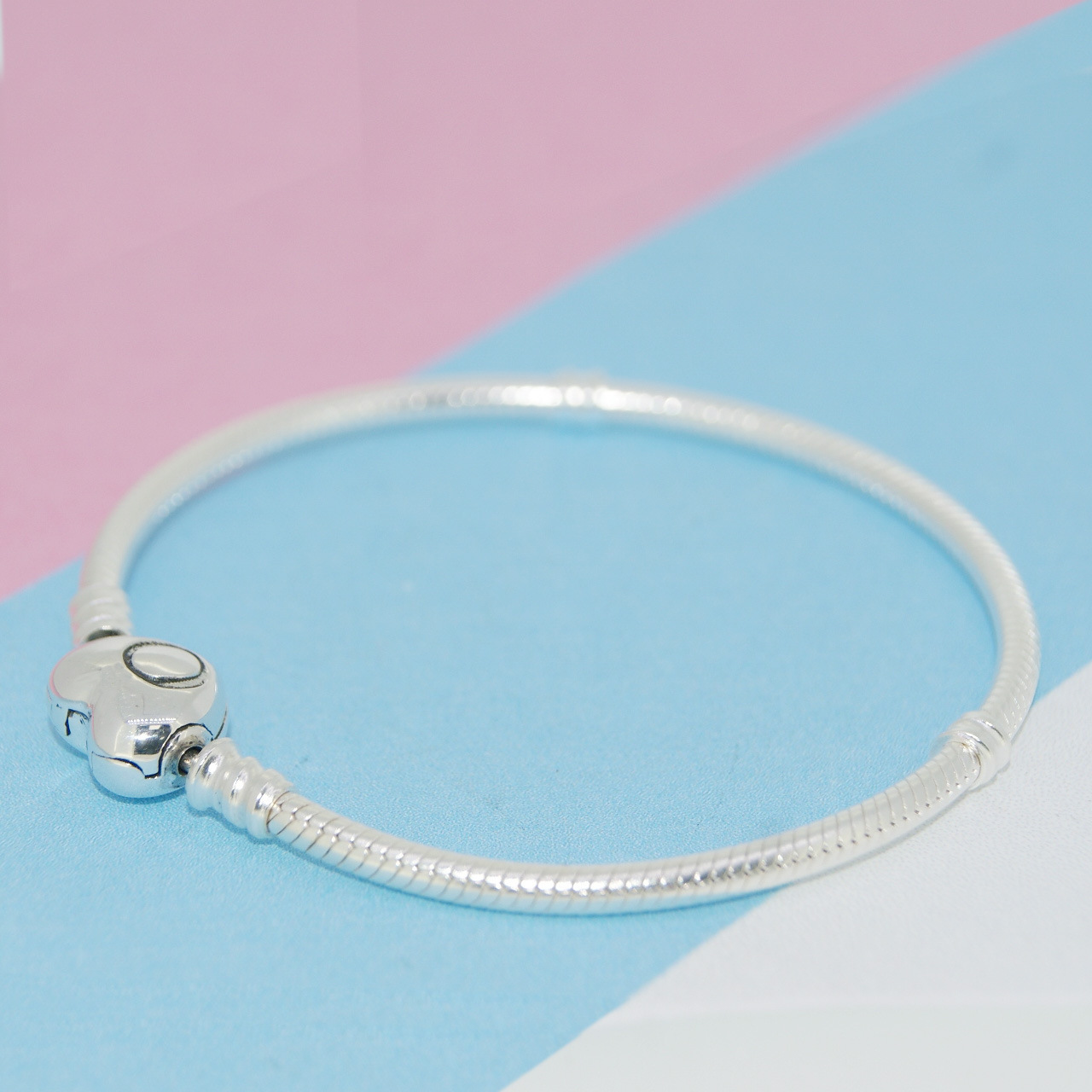 Pandora S925 Silver Moments Heart Snake Chain Bracelet