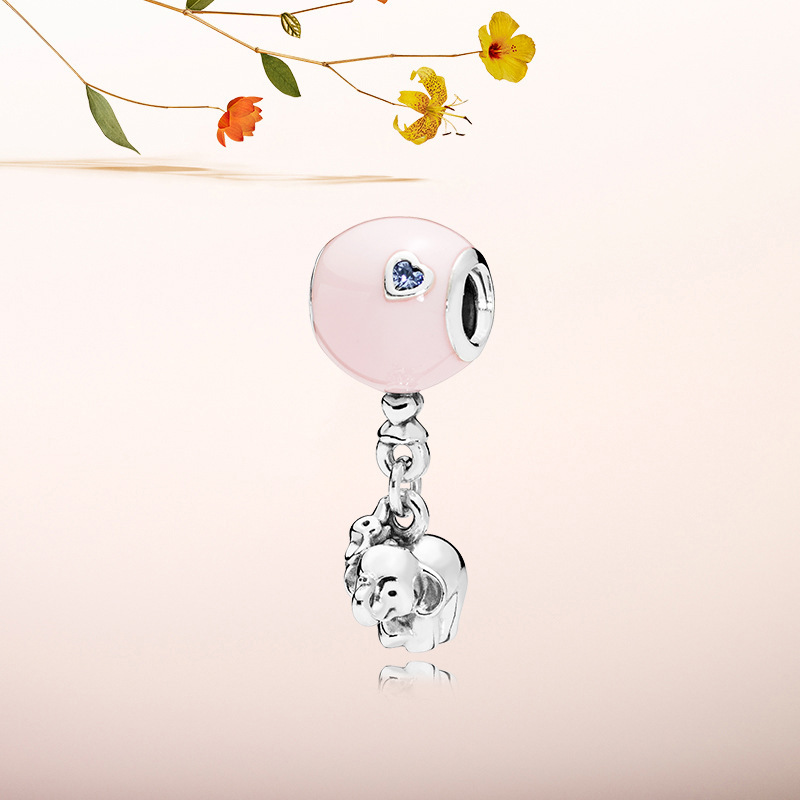 Silver Pandora Elephant & Pink Balloon Charm